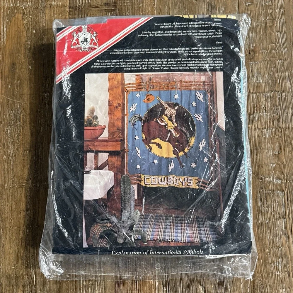 VTG Cowboy Horse Shower Curtain Vinyl Western Saturday Knight Ltd NOS 70x69 Inch